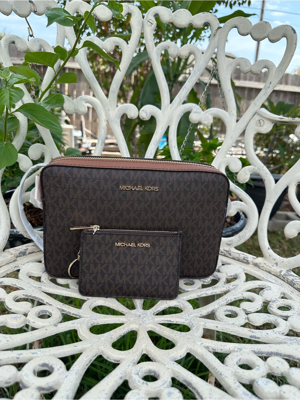 Michael Kors Jet Set Brown Logo Crossbody & Coin Pouch